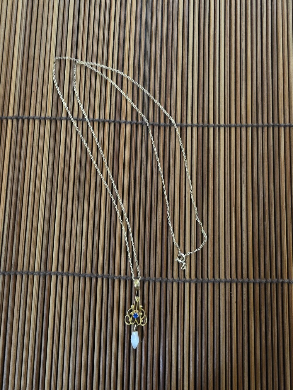 10k Pearl, Sapphire Lavalier Yellow Gold Necklace (Vintage)